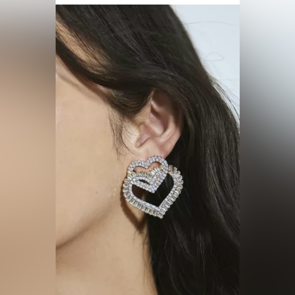 NWT Urban Outfitters Two Of Hearts Rhinestone Heart Earrings